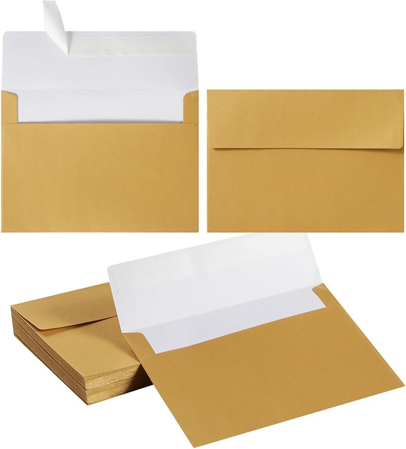 Wishop 50 Pieces Metallic Color Self Seal Envelopes for Greeting Cards, Invitations, Postcards (Gold, 5x7) - Image 1